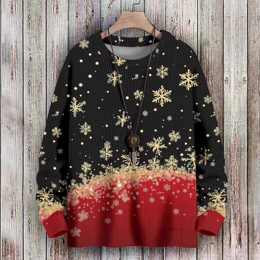 Christmas Shining Snowflakes 3d Print Pullover Winter Long Sleeve Round Neck Sweatshirt Men's Casual Hoodie Hip Hop Tops