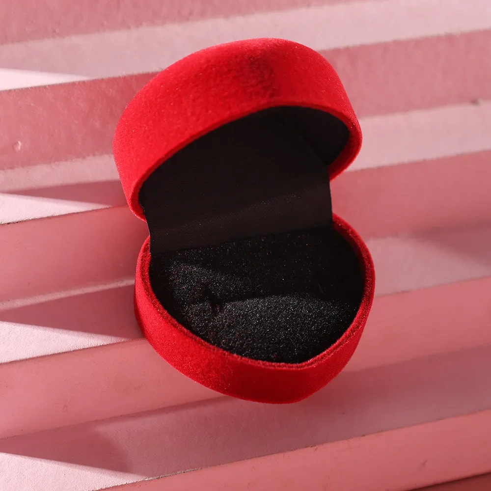 5pcs Ring Box Velvet Red Heart Shaped Jewelry Box Earrings Display Cases Holder Gift Boxes Bridal Wedding Jewelry Organizer