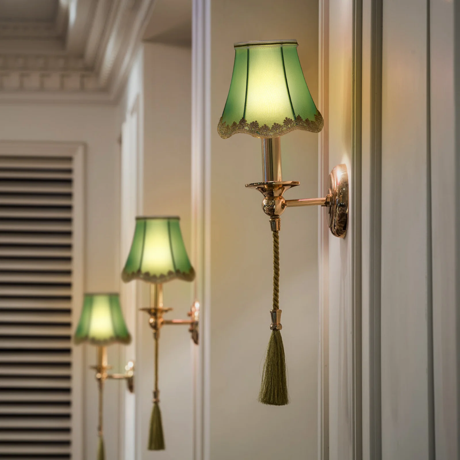 

Fabric Lampshade Small Living Room Lattice Table Green Light Handmade Premium Dust Protection Cozy Bright Bedroom Study Office