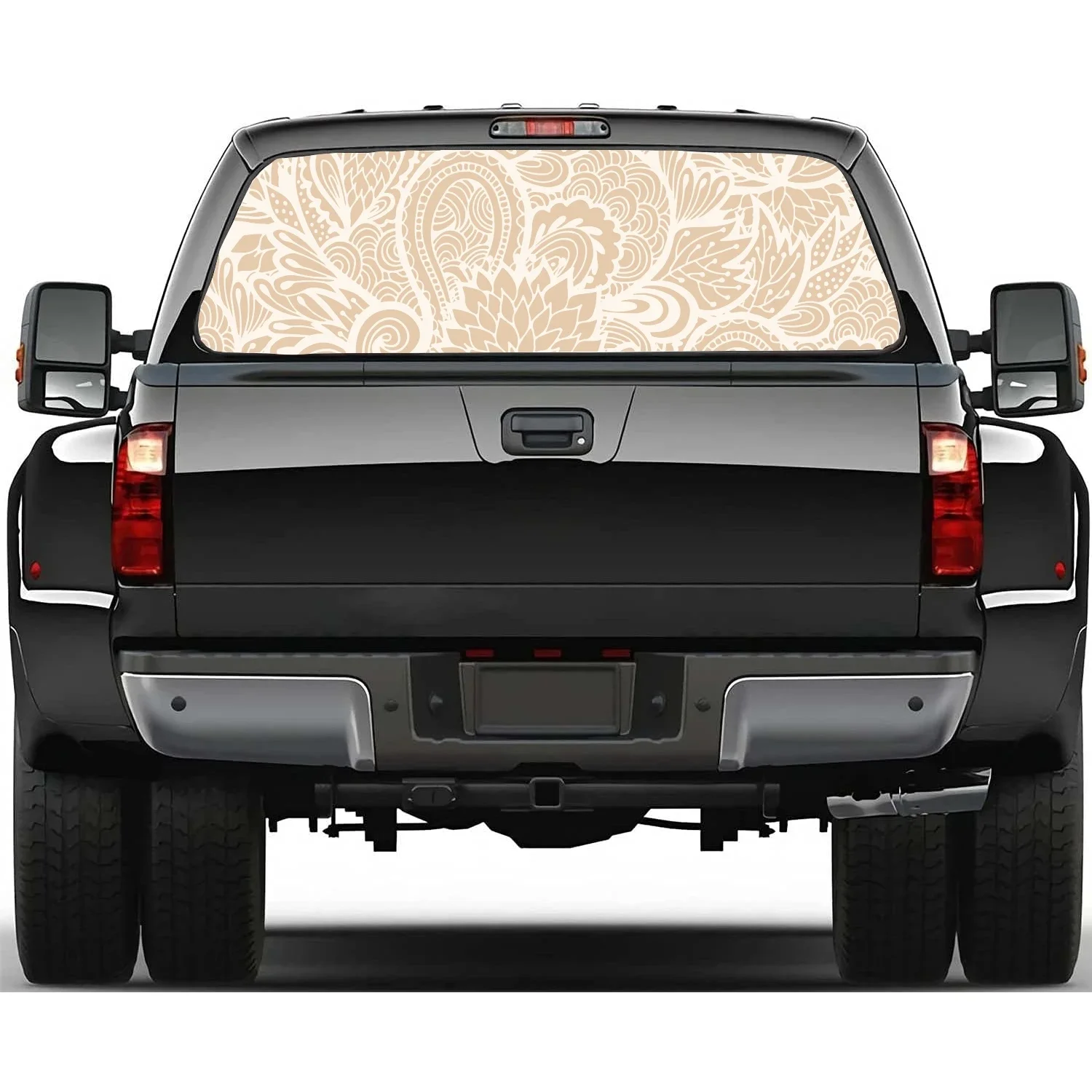 Floral Ornament Pattern Car Rear Window Decal Fit Pickup,Truck,Car Universal See Through Perforated Back Window Vinyl Sticker