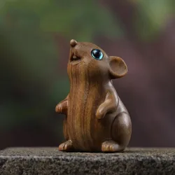Green Sandalwood Carving Rat Statuette Animal Miniature Zodiac Mouse Ornament Office desk accessories For home Decoration Gifts