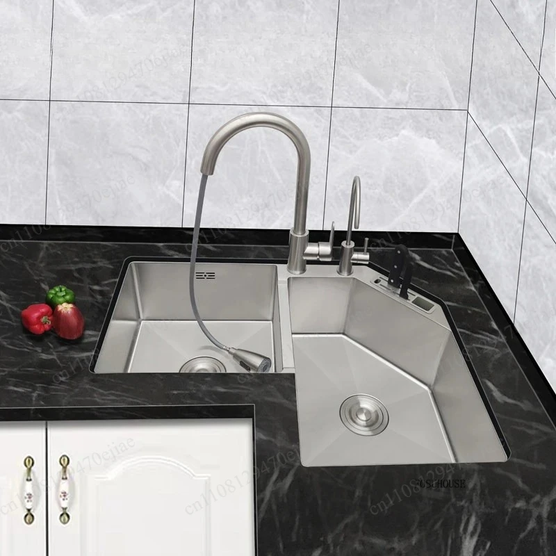 Modern 304 Stainless Steel Kitchen Sink | Multifunctional Corner Gourmet Sink | Creative Design Kitchen Accessories