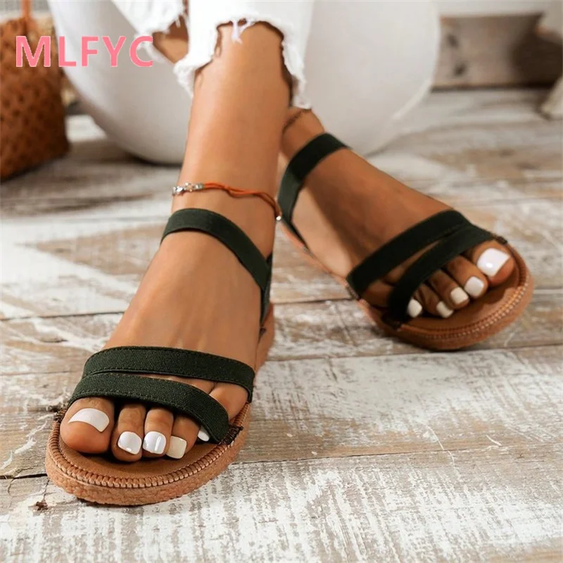 2024 Summer New Sandals Women's Flat Bottom Versatile Casual Flat Bottom Sandals Soft Sole Comfortable Women's Shoes