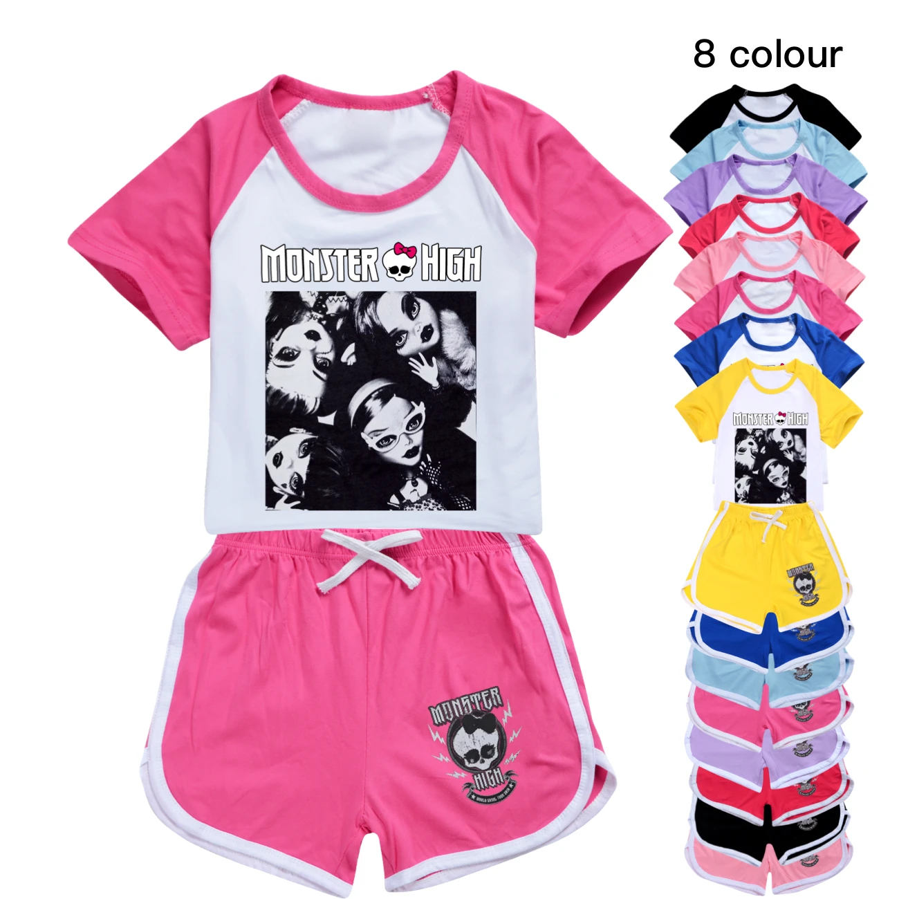 Monster High Clothes Kids 2024 Summer Tracksuits Baby Girls Cartoon Sportsuit Toddler Boys Short Sleeve T Shirt + Shorts 2pcs Se