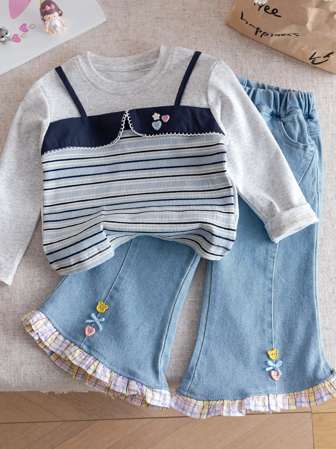 

Sweet Princ Girl's Outfit 2026 Spring Autumn Long Sve T-irt And Jeans Set Versatile Children's Faion Ensemble