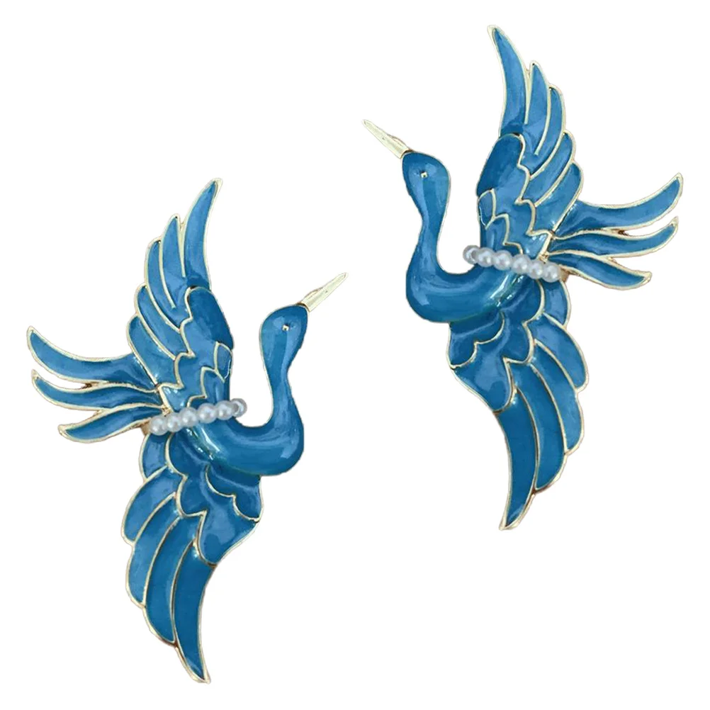 

2pcs Crane Brooch Enamel Red-Crowned Vintage Alloy Lifelike Pin For Women Casual Wear Daily Jewelry Accessory Fashion Gift