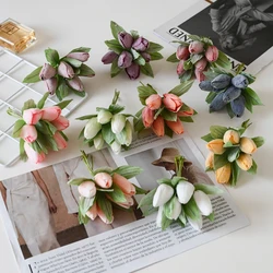 6Pcs 실크 튤립 꽃다발 파우더 꽃병 장식 홈 파티 축제 Diy 웨딩 장식 화환 크리스마스 인공 꽃