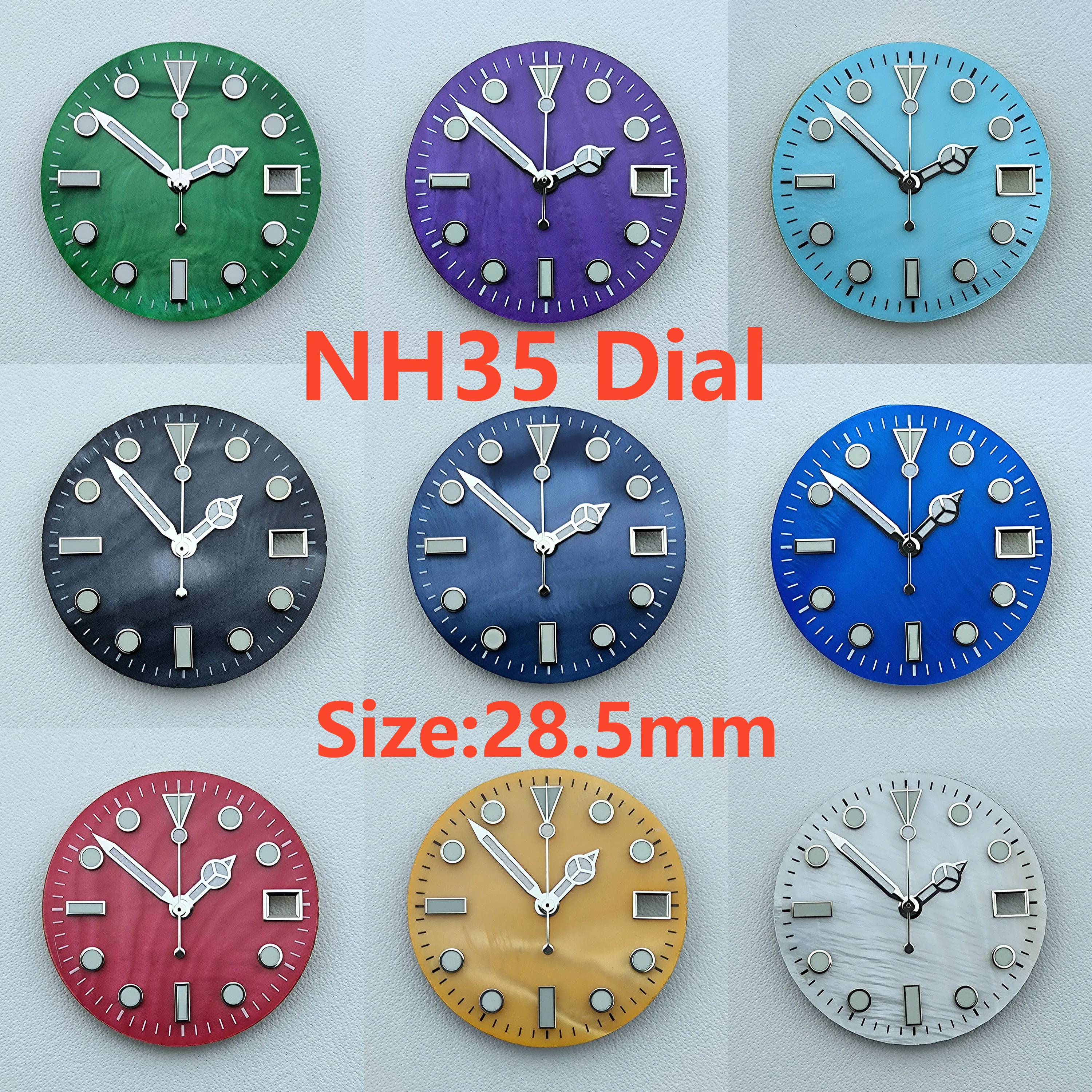 

28.5mm NH35 dial Custom logo luminous Pearl Shell Dial watch dial suitable for NH35 movement watch accessories repair tools