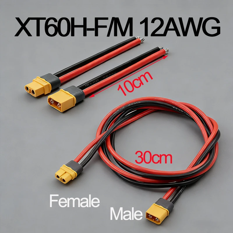 1PC XT60H-F/M 12AWG 10cm/30cm XT60E-F XT60H Plug Extension CordHigh Current Battery Electric Adjustment Plug