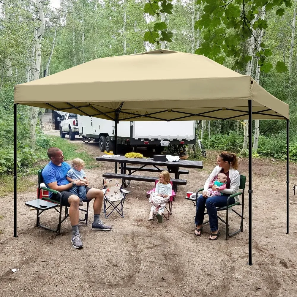 

Beige Pop-Up Canopy Tent 10'x10' Canopy Instant Canopy Straight Leg Shelter with Wheeled Carry Bag