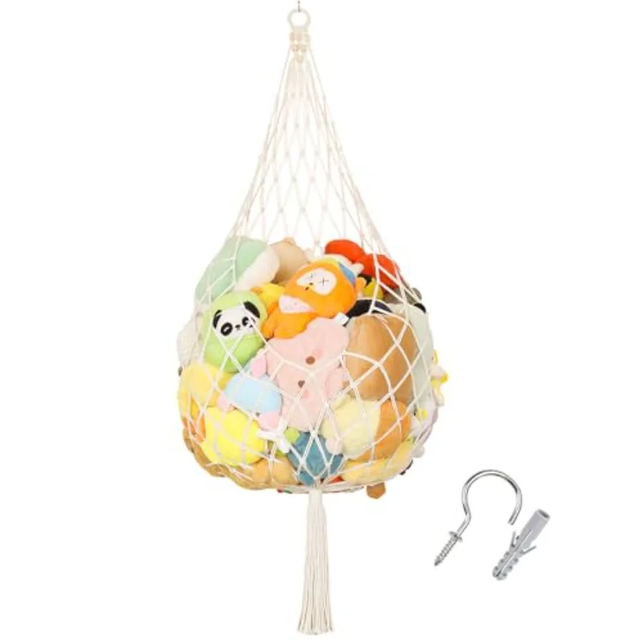 Stuffed Animal Storage Hammock Plushie Net 60-inch Stuffed Animal Net Corner for'Wall Room Decor Hanging Toy Storage Plushie Ne