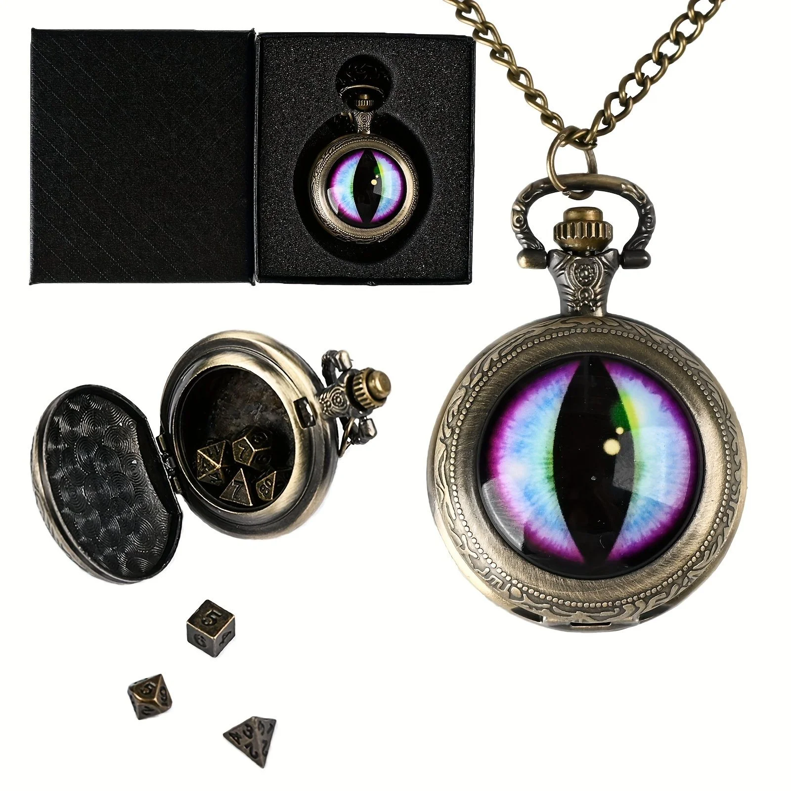 

7 шт. мини-набор кубиков DND с корпусом карманных часов, портативные многогранные металлические кубики, идеально подходящие для настольной игры Dungeons and Dragons