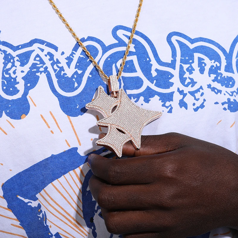 TUHE Unisex S925 Star Pendant Necklace Iced Out Moissanite Gold Silver Color Charm For Men Hip Hop Jewelry
