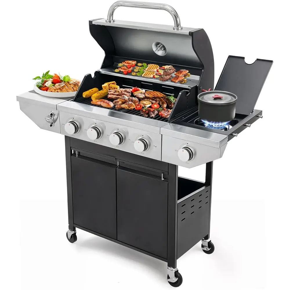 

4 Burner Propane Gas Grill with Side Burner, StainlSteel BBQ Grill 48,500 or Outdoor Cooking Kitchen, Garden and Patio Backyard