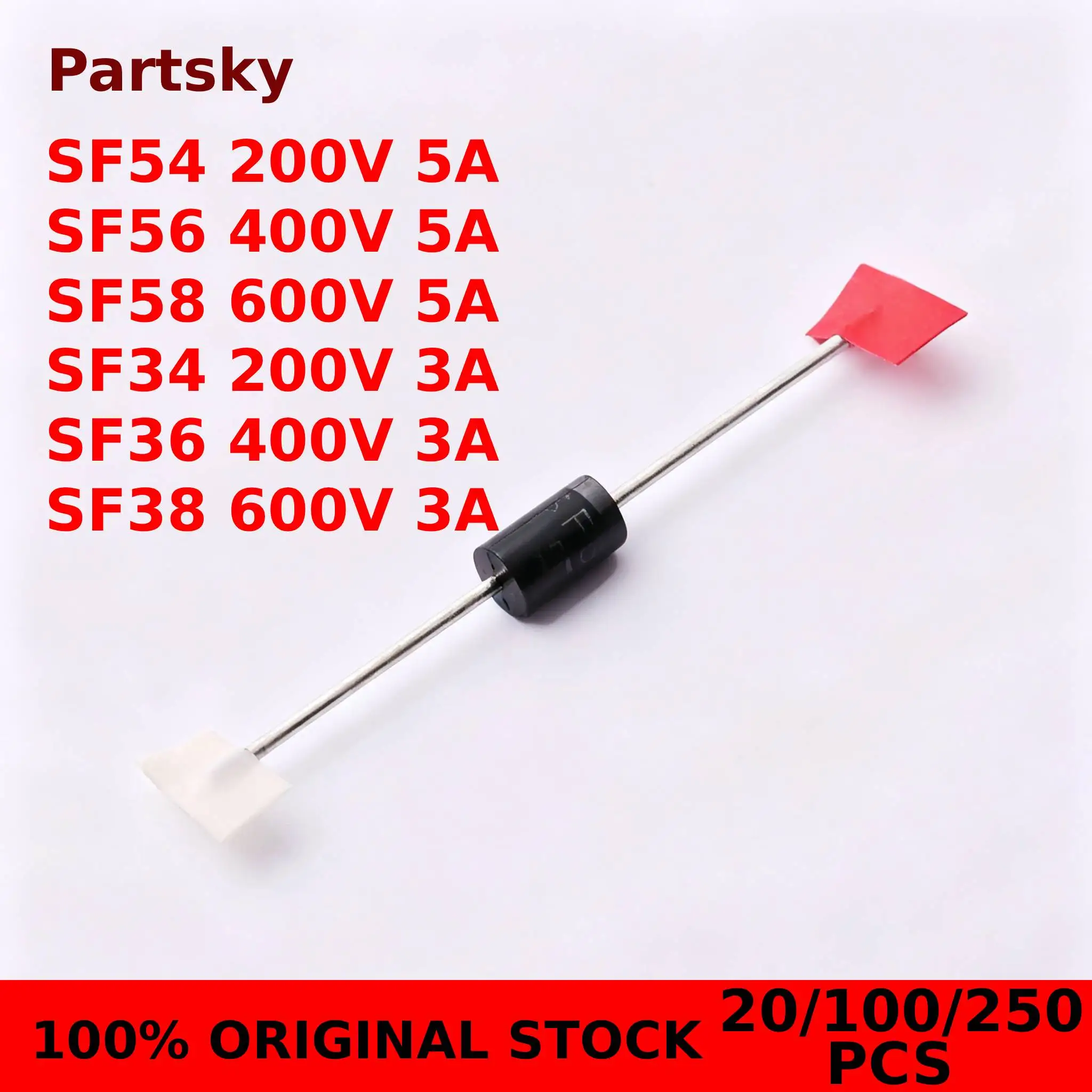 20/100/250pcs NEW SF34 SF36 SF38 DO-27 SF54 SF56 SF58 DO-201AD 200V 400V 600V 3A 5A Ultra Fast Recovery Diode IN STOCK