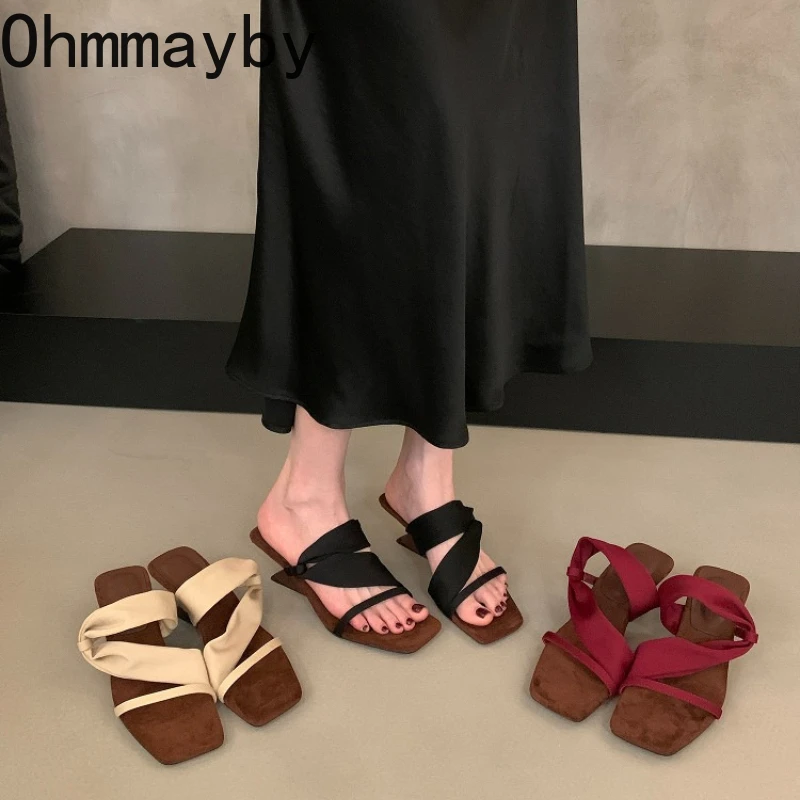 

Vintage Square Toe Strange Heel Women Slippers 2026 Summer Ladies Elegant Party Stripper Female Slides Shoes Zapatos De Mujer