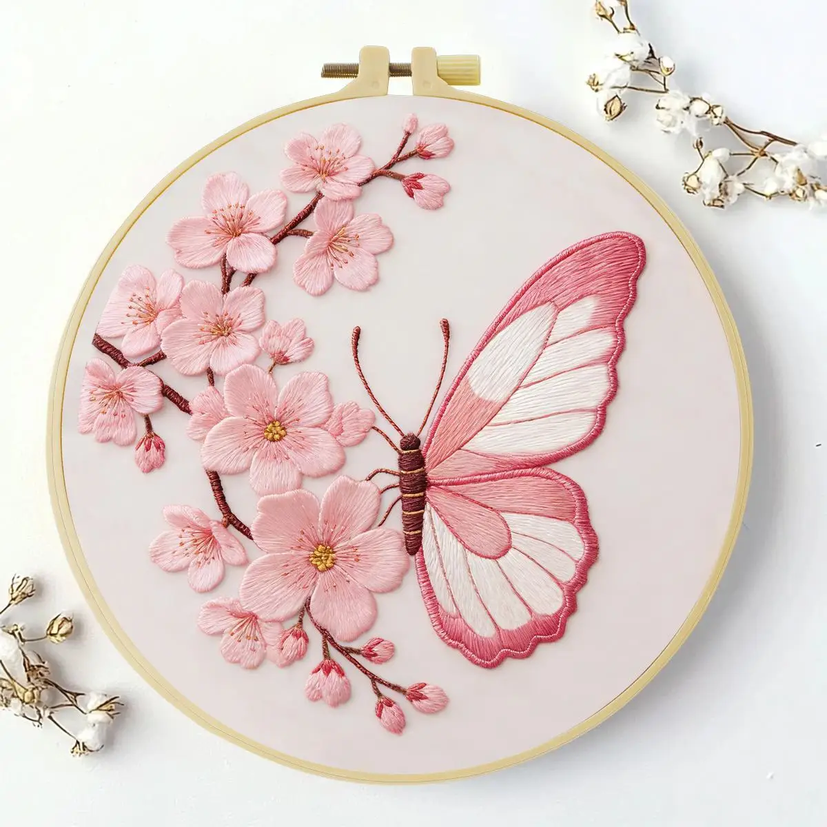 1 Stück 20x20 cm/15x15 cm 7,87/6,3 Zoll Pfingstrosen-Schmetterling-Stickerei-Starter-Kit DIY-Kit DIY-Stickerei-Set für Anfänger – Detail 2