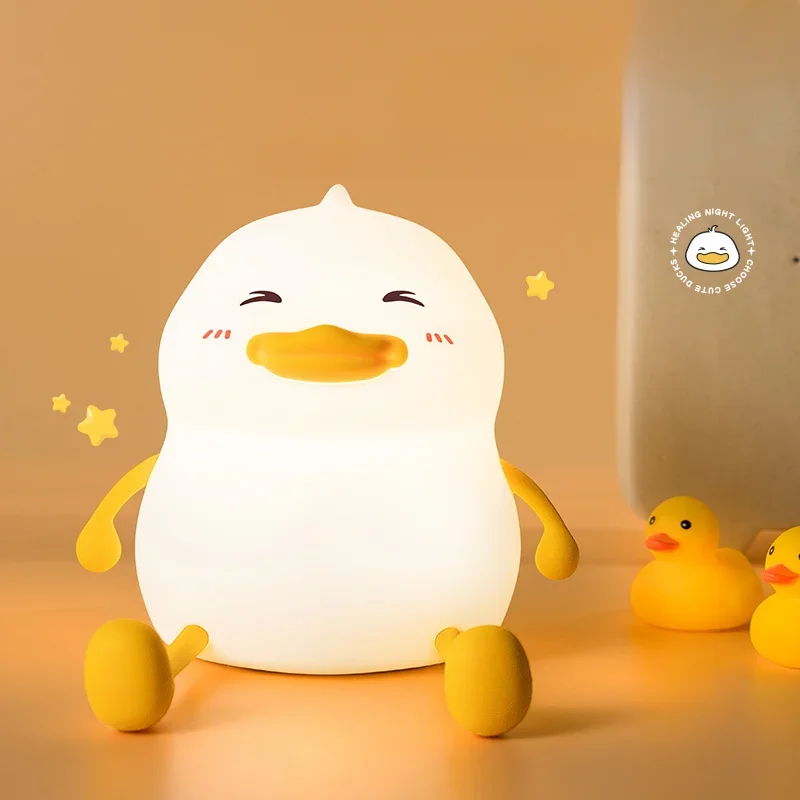 Fat Duck Night Light USB Charging Three Brightness Clap Light Children'S Bedroom Bedhead Timing Silicone Desk Lamp