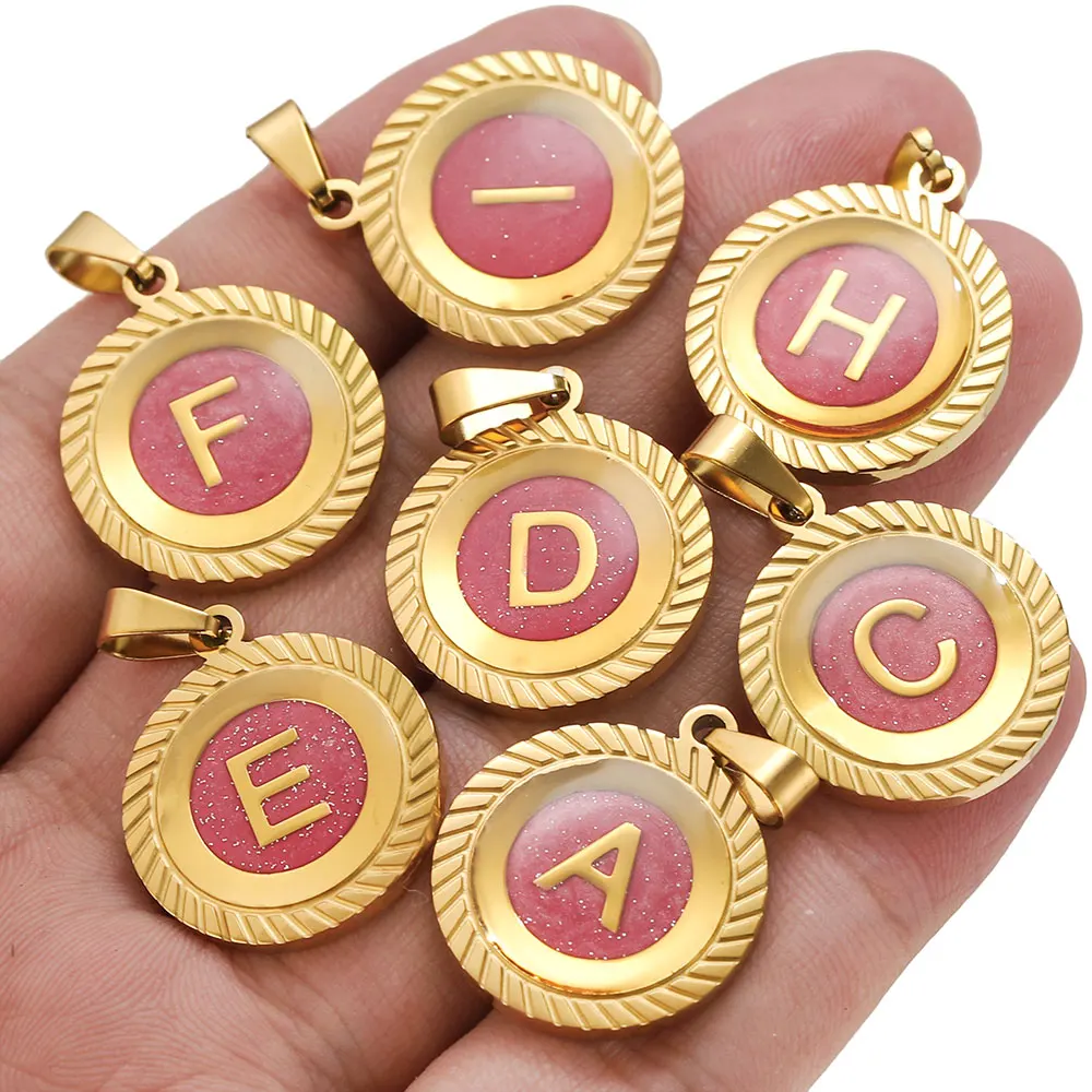 3pcs 26 Letters Charms Stainless Steel Gold Plated Waterproof Round Red Pendants for DIY Necklace Jewelry Making Accessories