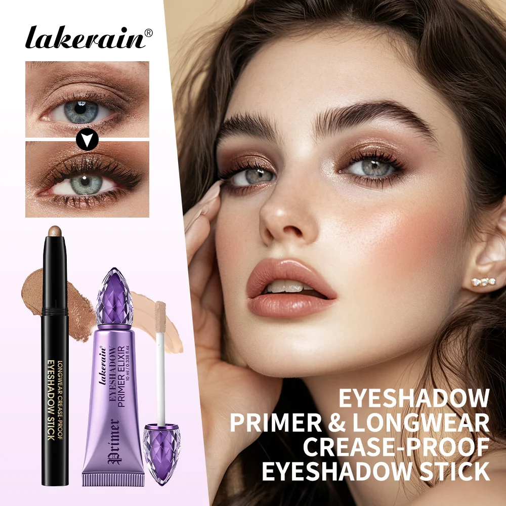Set de sombra de ojos en barra y base de maquillaje, sombra de ojos en crema pigmentada de larga duración, resistente al agua, base de maquillaje para ojos vibrantes y sin imperfecciones