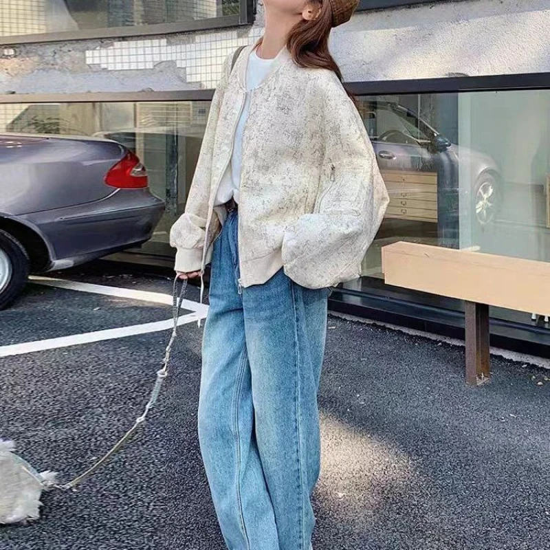 

​Women's Baseball Jacket 2025 Loose American Style Printed Jacket Short Sleeve Chic Jacket Spring Autumn Wear​