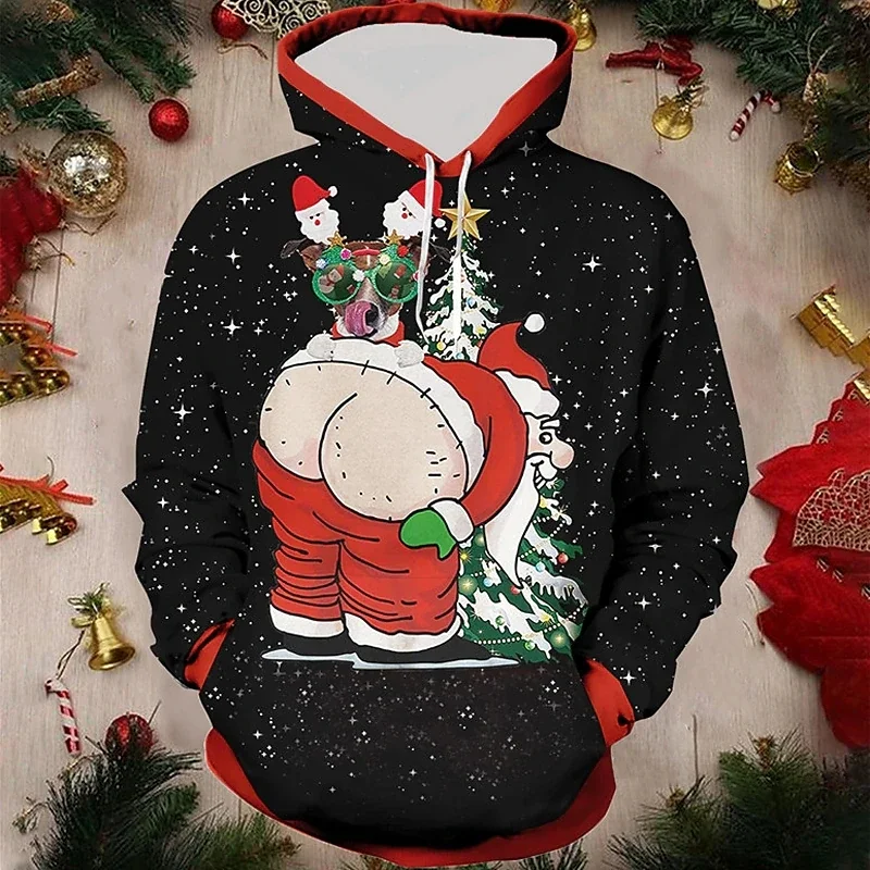 Funny Santa Claus Print Sweatshirts For Men Hip Hop Trend Harajuku y2k Clothes Fashion Casual Hooded Shirt Autumn Loose Pullover