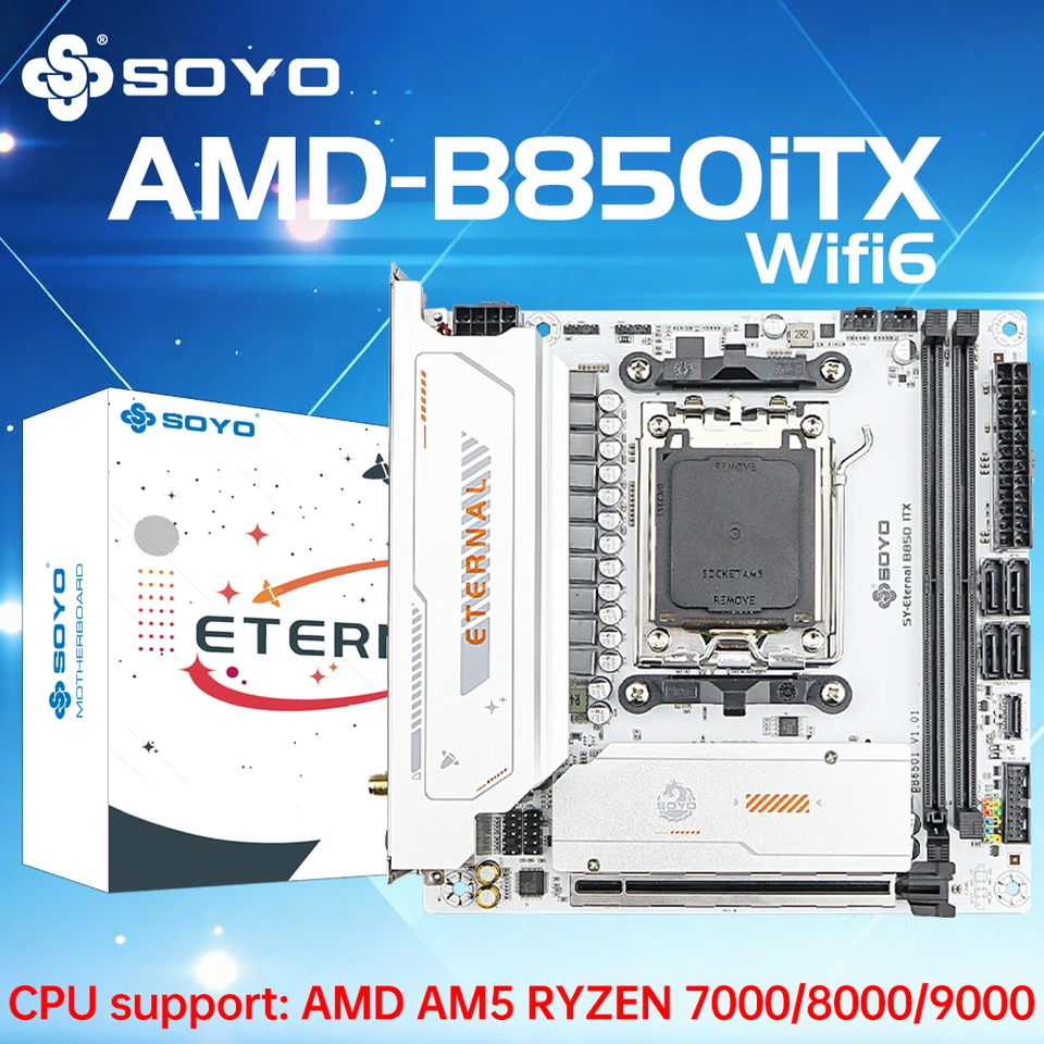 SOYO B850ITX AMD Mini Motherboard AMD Ryzen AM5 DDR5 Supports CPU