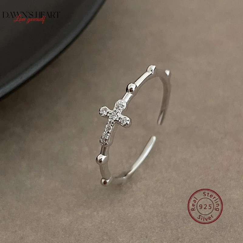 

DAWNS 925 Sterling Silver Cross Zircon ​Adjustable Women's Engagement Ring Promise Rings Faith Love Wedding Jewelry Dropshipping