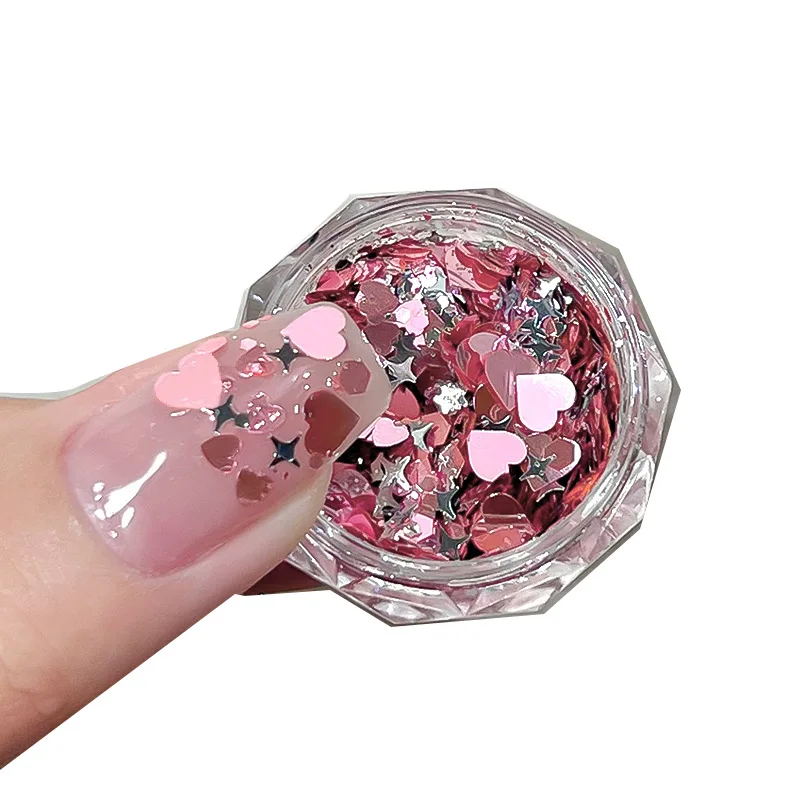 1Pc Spakle Nail Art Glitter Sequins Mixed Heart Star Shaped Nail Sequins Paillette Flakes For Nail Art 3D Decals Accessories