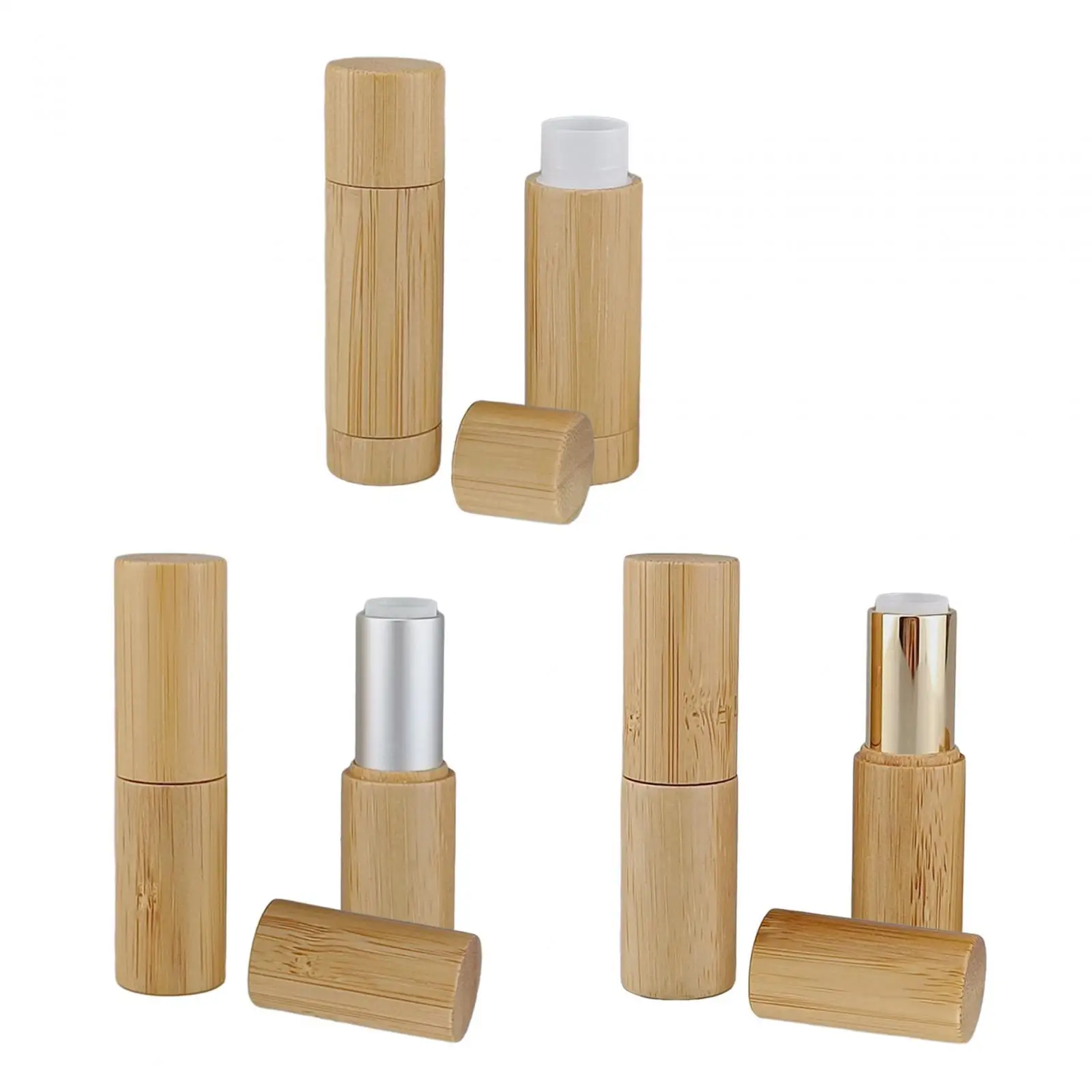 2x Bamboo Empty Lipstick Tube Refillable Lip Glosses Tubes for Women Girls