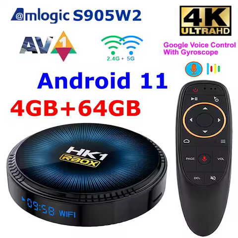 Android 11 TV Box HK1 RBOX W2 Amlogic S905W2 Smart TV BOX 4GB RAM 64GB ROM 2.4G/5G Dual Wifi BT 3D AV1 4K HDR Set Top Box