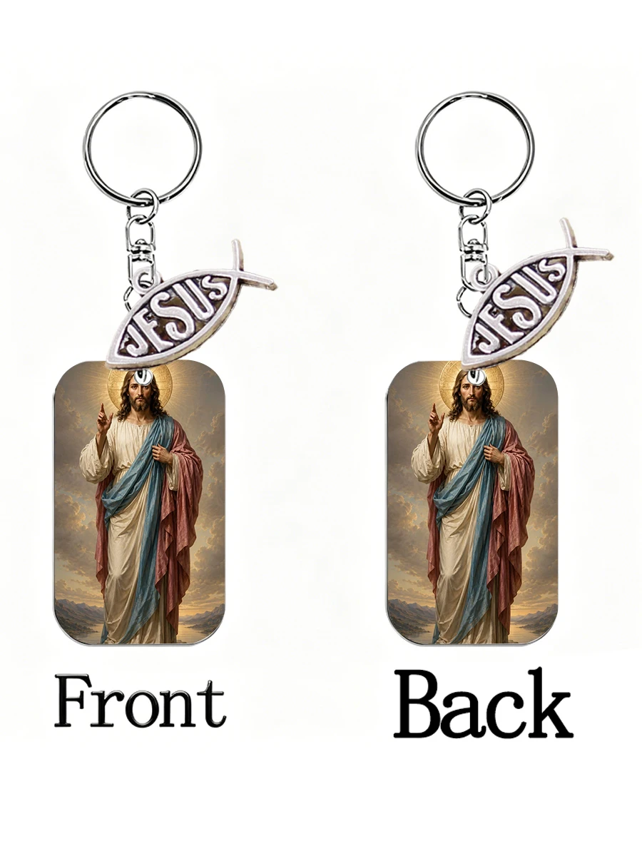 JESUS SAVE JESUS FISH Ichthys Keychain for Driver Key Chain for Men Gifts Motorcycle Key Tag Embroidery Trinket