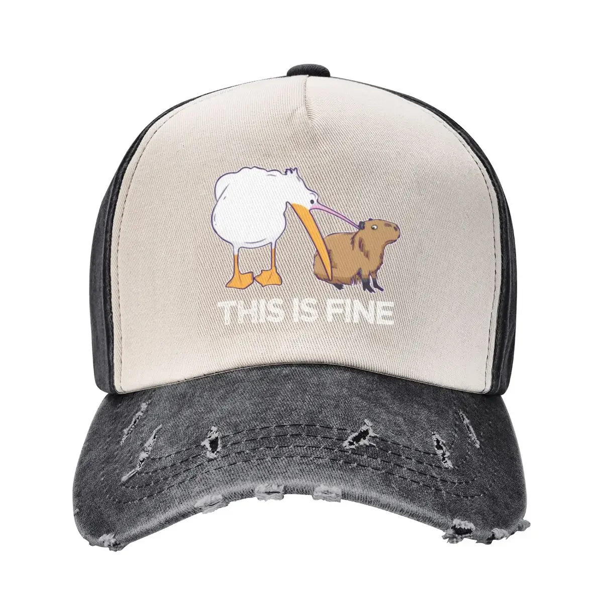 

This is fine Meme funny Capybara dog Pelican Joke Baseball Cap luxury caps Trucker Hat Hood Golf Hat Man Female Men's