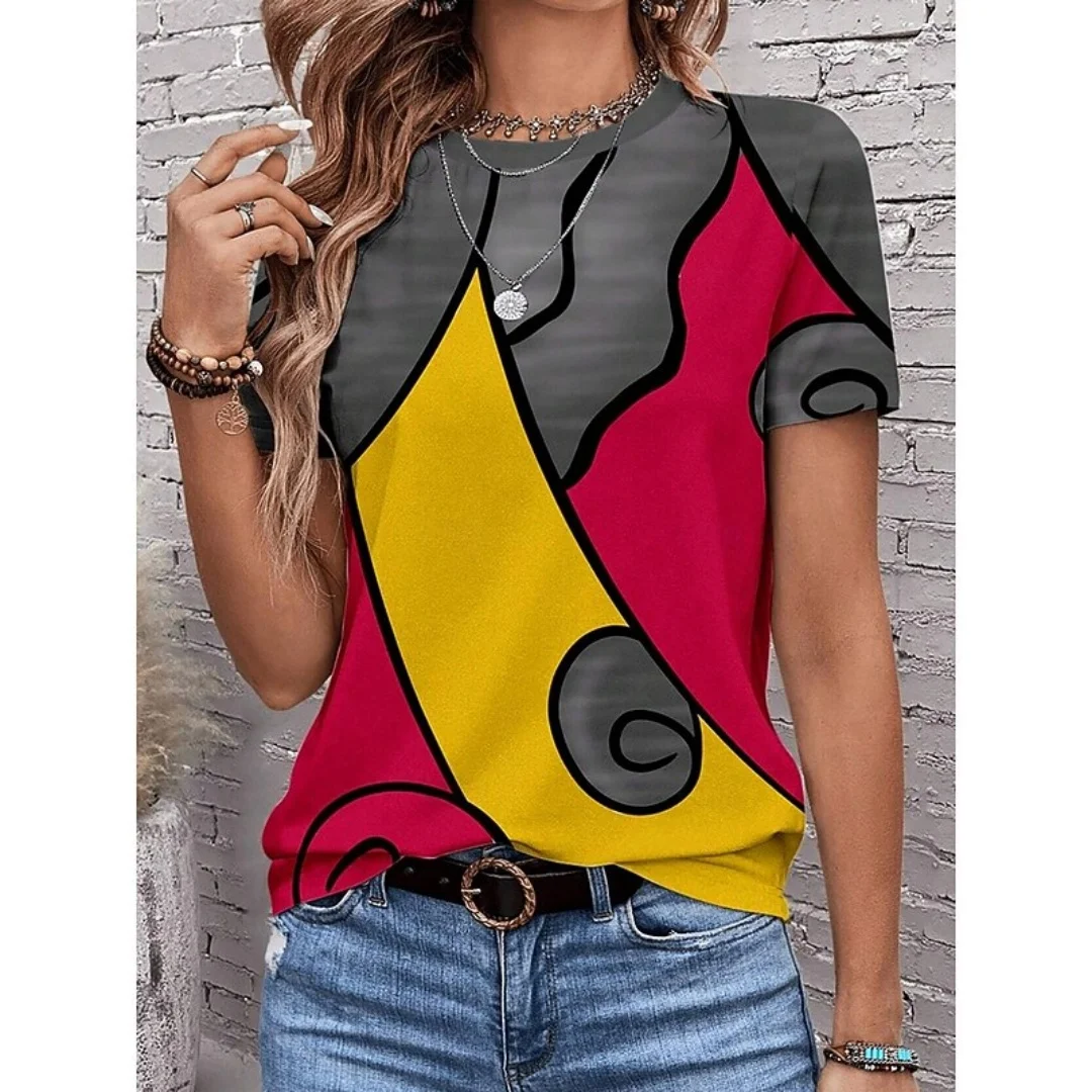 

Fashion Women's Tee Summer Irregular 3D Printed T-Shirt Women Street Casual Style T-Shirt Women Round Neck T-Shirt Tops Clothing