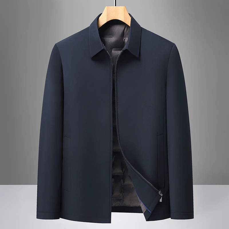 Winter Men Business Lapel Jacket Detachable Duck Down Inner Liner Windbreaker Water Resistant Formal Office Warm Outer Coat