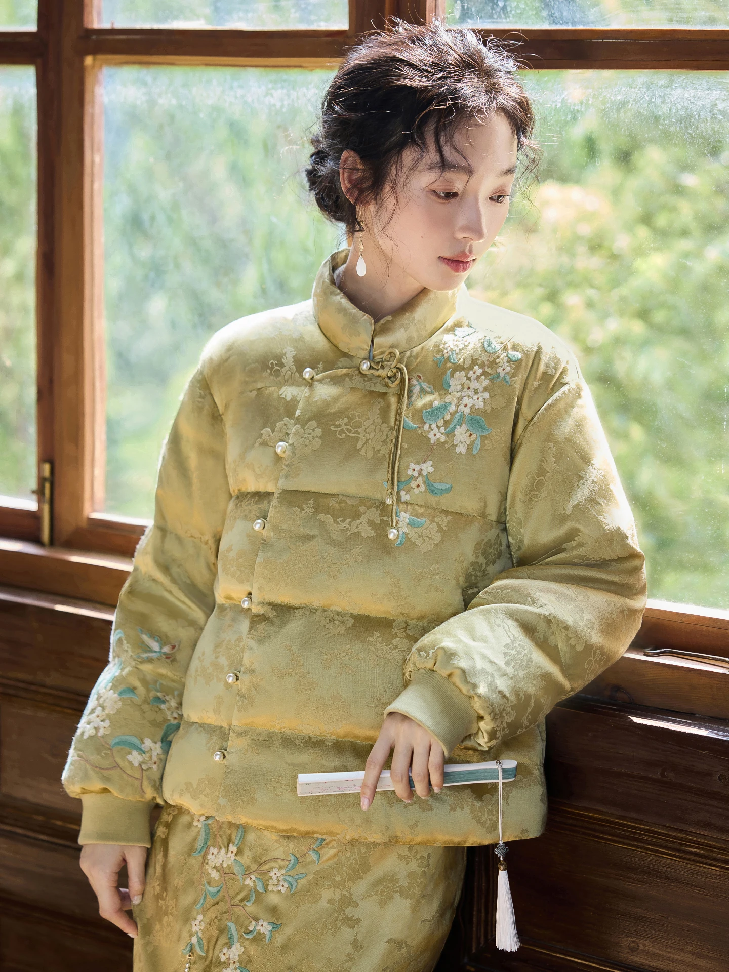 

Original National Sle Embroidered Du down Jaet Women's 90 White Du Feather Warm Outerwear Winter Thiened Floral Series