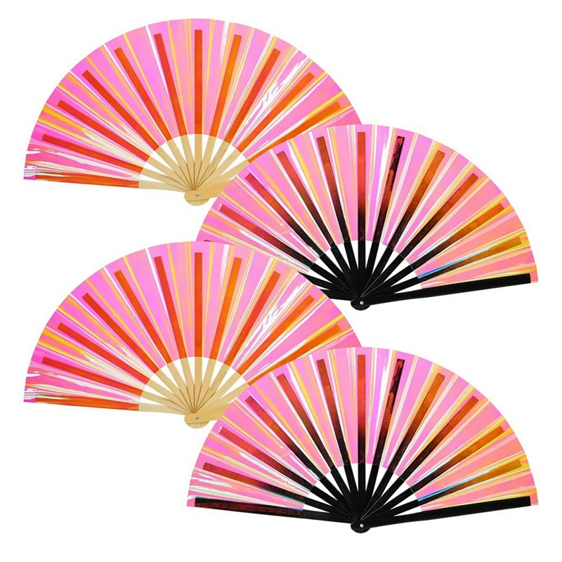 

4Pcs Hand Fan Foldable Holographic Fan Bamboo Folding Hand Fan For Burlesque Music Festival Women Men Rainbow Pride