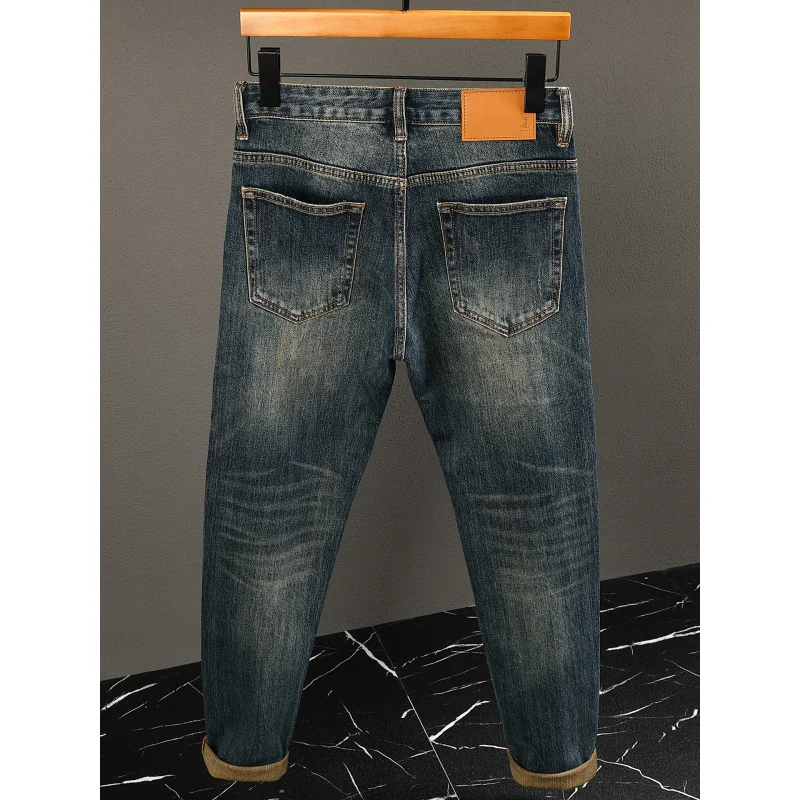 

Осенне-зимние винтажные мужские джинсы, простые, элитные, модные, повседневные, маленькие прямые брюки.