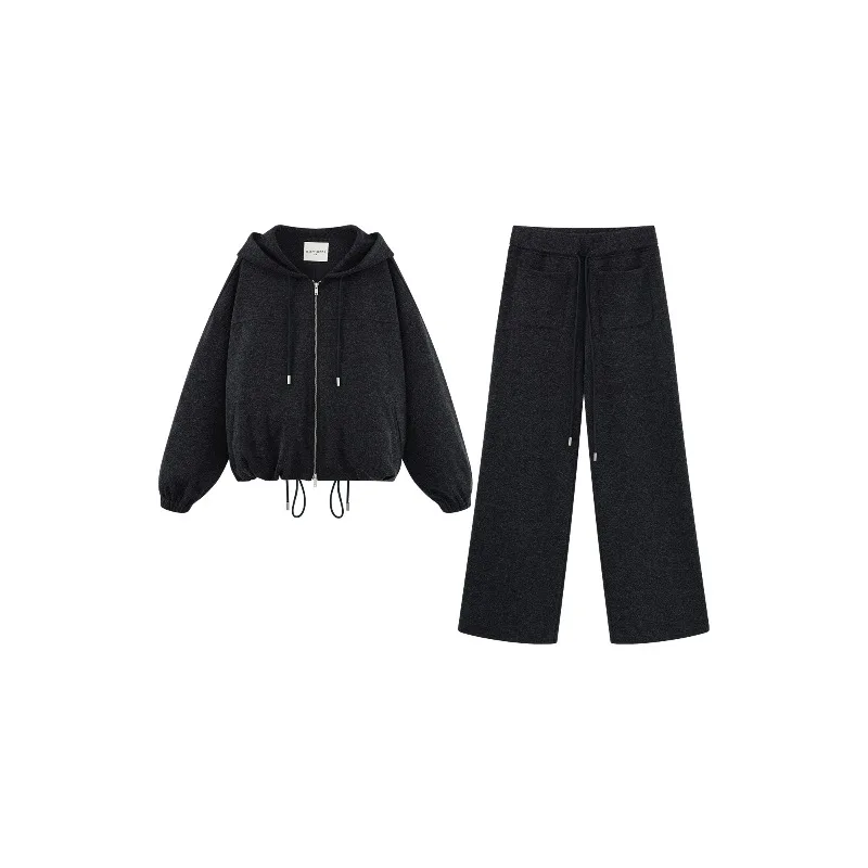 Damska bluza z kapturem w stylu vintage, luźny krój, rozpinana na zamek, miękka, dzianinowa odzież wierzchnia, swobodny, sportowy styl, na jesień, do noszenia na co dzień.