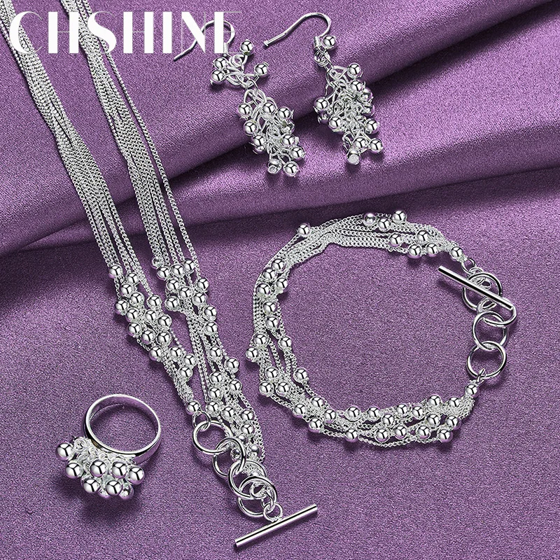 

CHSHINE 925 Sterling Silver Grape Bead Necklace Ring Earrings Bracelet For Women Men Party Fashion Exquisite Jewelry Sets