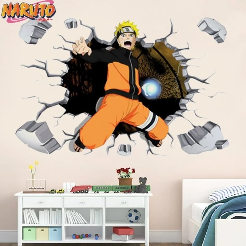 Naruto Boys\' Room Wall Background Decoration Wallpaper Self Adhesive Cartoon Anime Broken Wall 3d Sticker Poster Wallpaper Gift