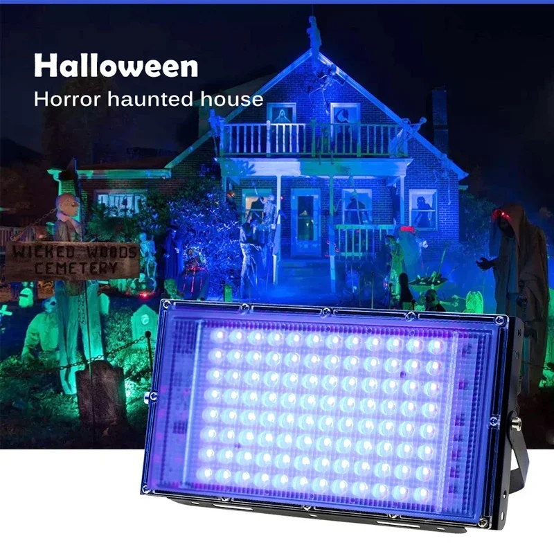 

50W 100W 200W UV Flood Light AC220V 395nm 400nm Ultraviolet Fluorescent Stage Lamp With EU Plug For Bar Dance Party Blacklight