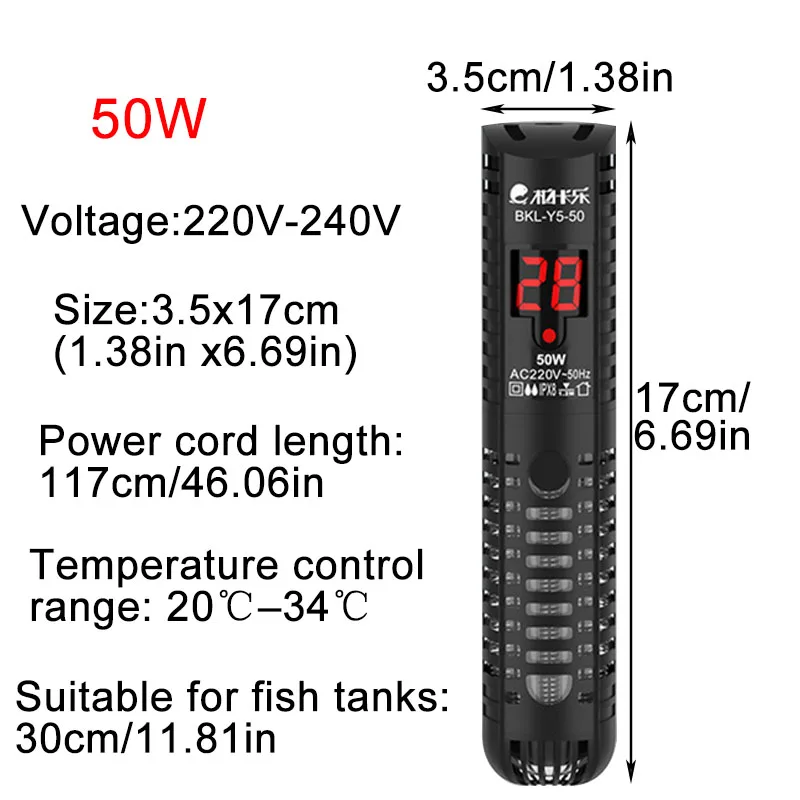 Aquarium-Heizung, LCD-Display, digitaler Thermostat, Tauchwasser-Heizstab, konstante Temperaturregelung, 220 V, 500 W