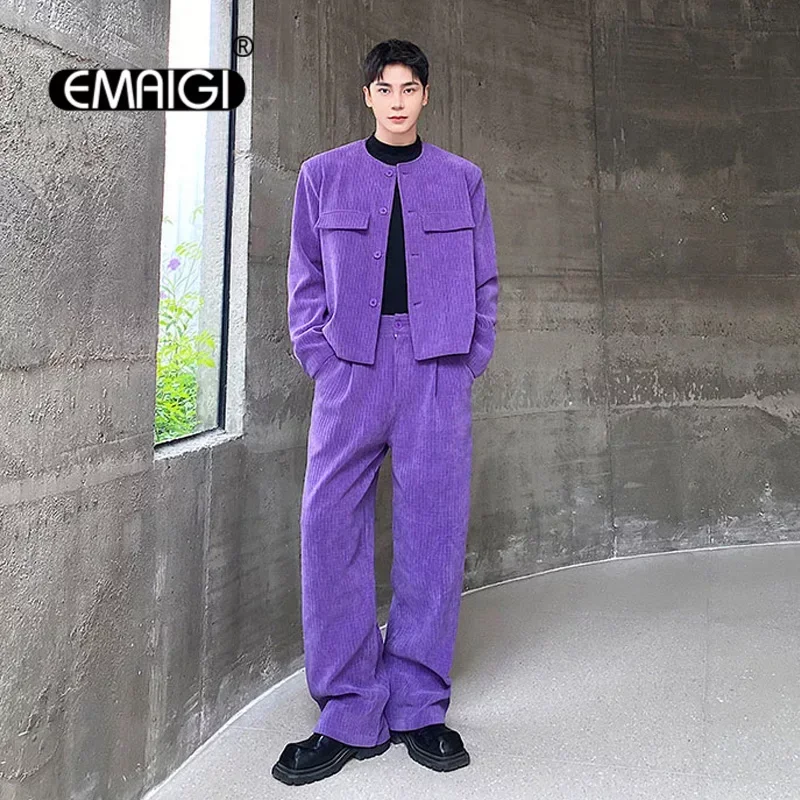 

Men 2 Pieces Sets Korean Streetwear Fashion Loose Casual Vintage Suits Short Jacket Baggy Pants Spring Male Tracksuits