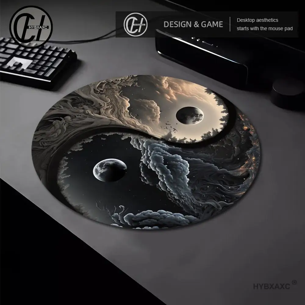 

Celestial Yin Yang Moon Mouse Pad Round Desk Mat with Non-Slip Desk Mat Gaming Mat Desk Accessories Office Keyboard Mousepad