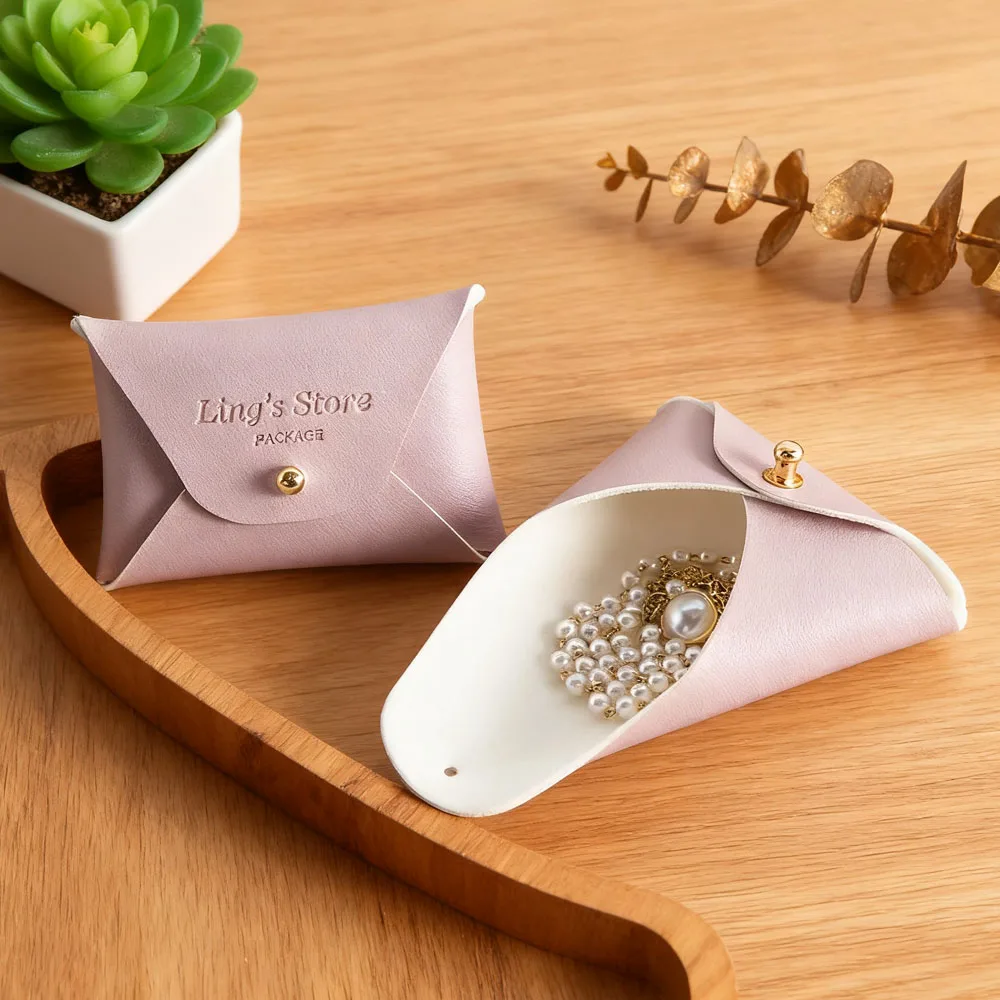 

Light Purple Pu Leather Jewelry Rivet Bag Mini Earrings Ring Pendant Necklace Pearl Organizer Boxes Personalized Name Print Logo