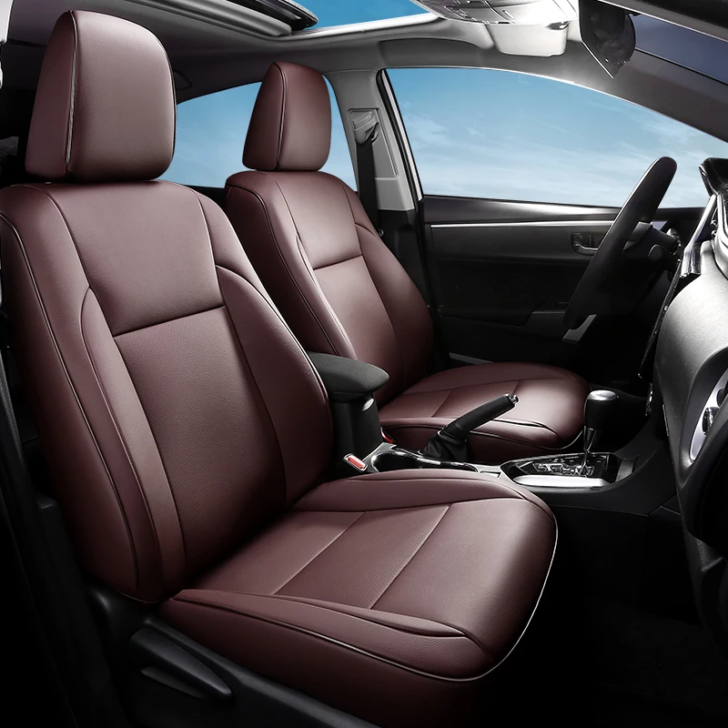 

Solid Color Customized Full Set Car Seat Covers Fit for Toyota Corolla 2014 2015 2016 2017 2018 Auto Parts Faux Leather-(Black)