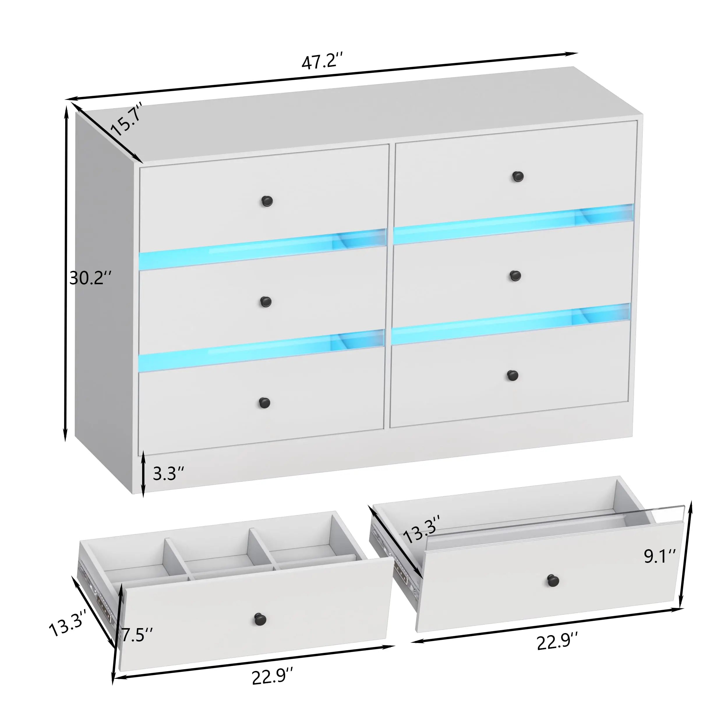 6 Drawer Double Dresser With Led Light, Dresser For Nursery, Modern Wood Dresser Chest Of Drawers For Living Room, Hallway