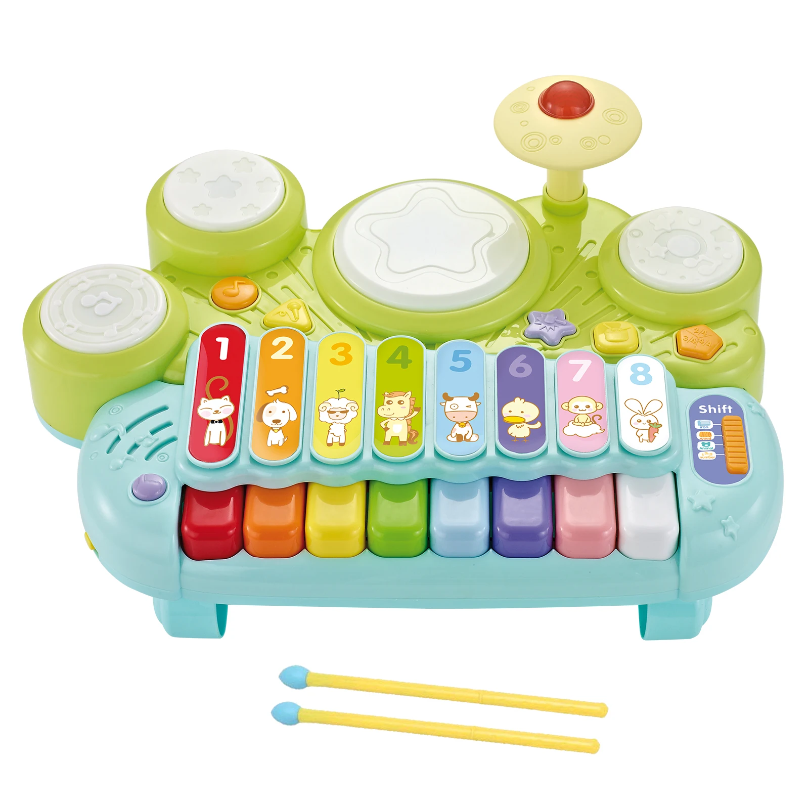 Strumenti musicali 3 in 1 Giocattoli Tastiera per pianoforte elettronico Xilofono Set di batteria Giocattoli per l'apprendimento Luci per bambine e bambini piccoli.