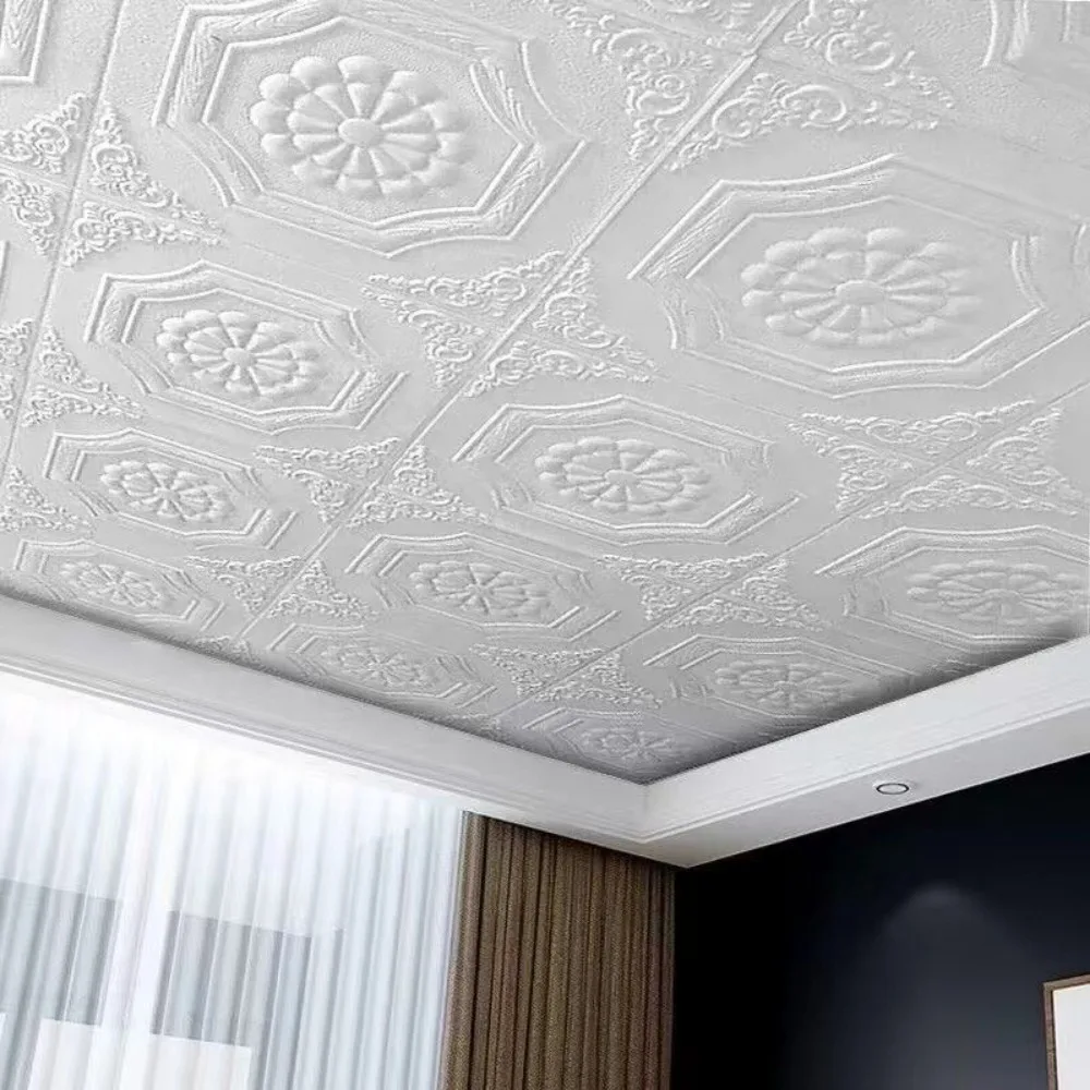 35*35cm 3D Foam Ceiling Waterproof Self-adhesive Wall Stickers Peel and Stick Anti-collision Background Wallpaper Bed Room Decor